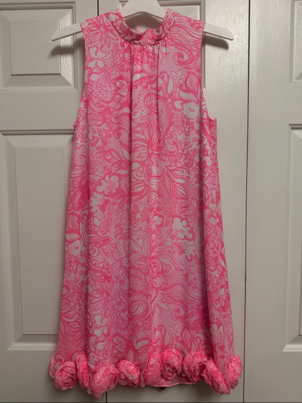 Lilly Pulitzer Pink Floral Shift Dress with Rosette Hem